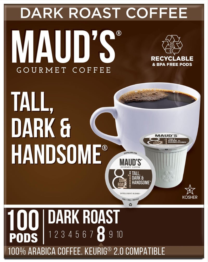 Maud's Dark Roast Coffee Pods, 100ct, Recyclable Single Serve Pods – 100% Arabica Coffee, Compatible with Keurig K Cups Maker - Image 1